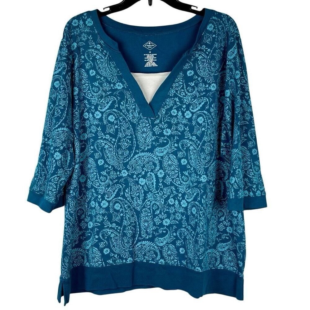 St. John’s Bay Turquoise Paisley Floral 3/4 Sleeve Top 1X
